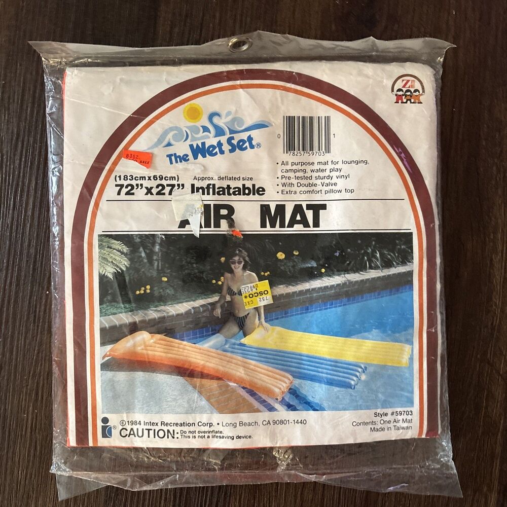 Vintage The Wet Set 72”x27” Inflatable Air Mat Intex Recreation 1984 NOS #59703